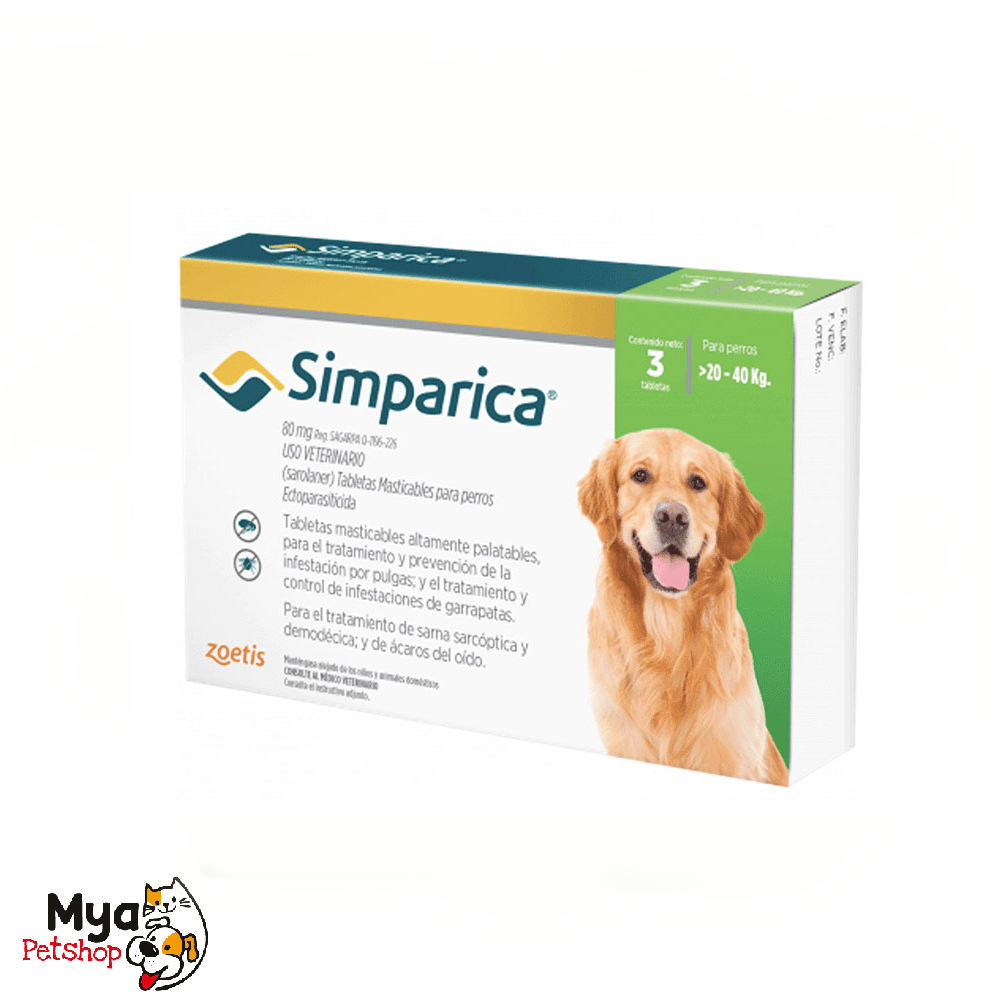 Simparica | Masticable | 80 mg | 20 a 40 kg | 3 tabletas