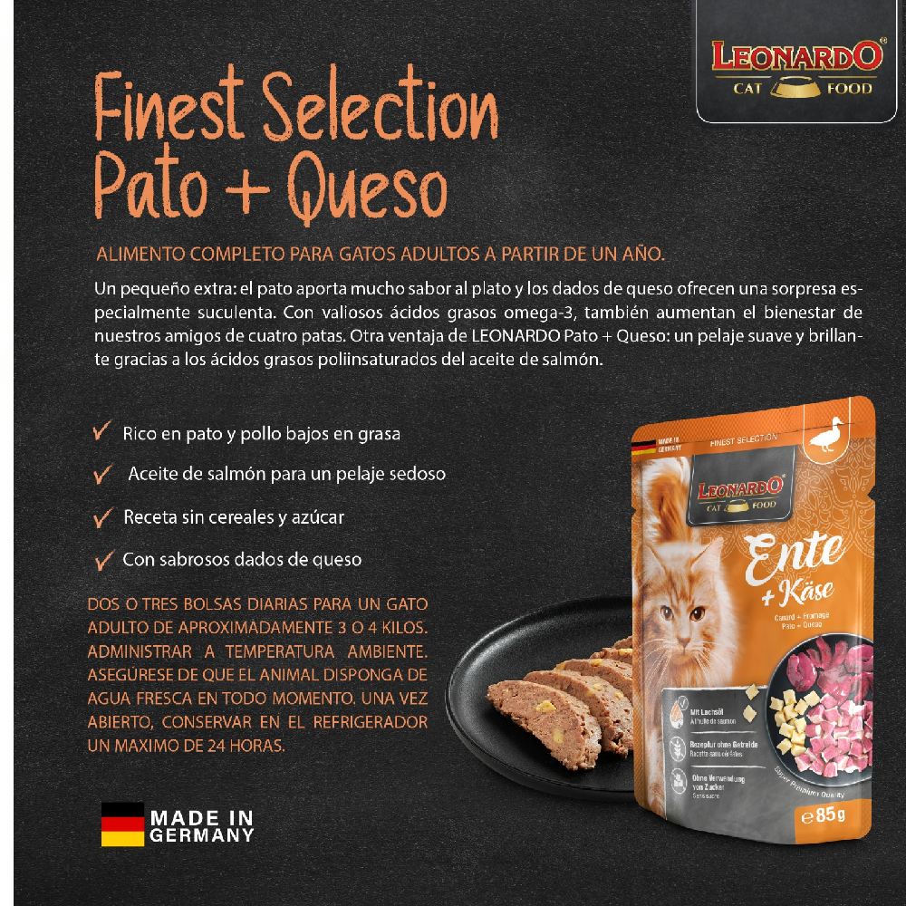 LEONARDO Finest Selection Pato y Queso – Pouch 85 g
