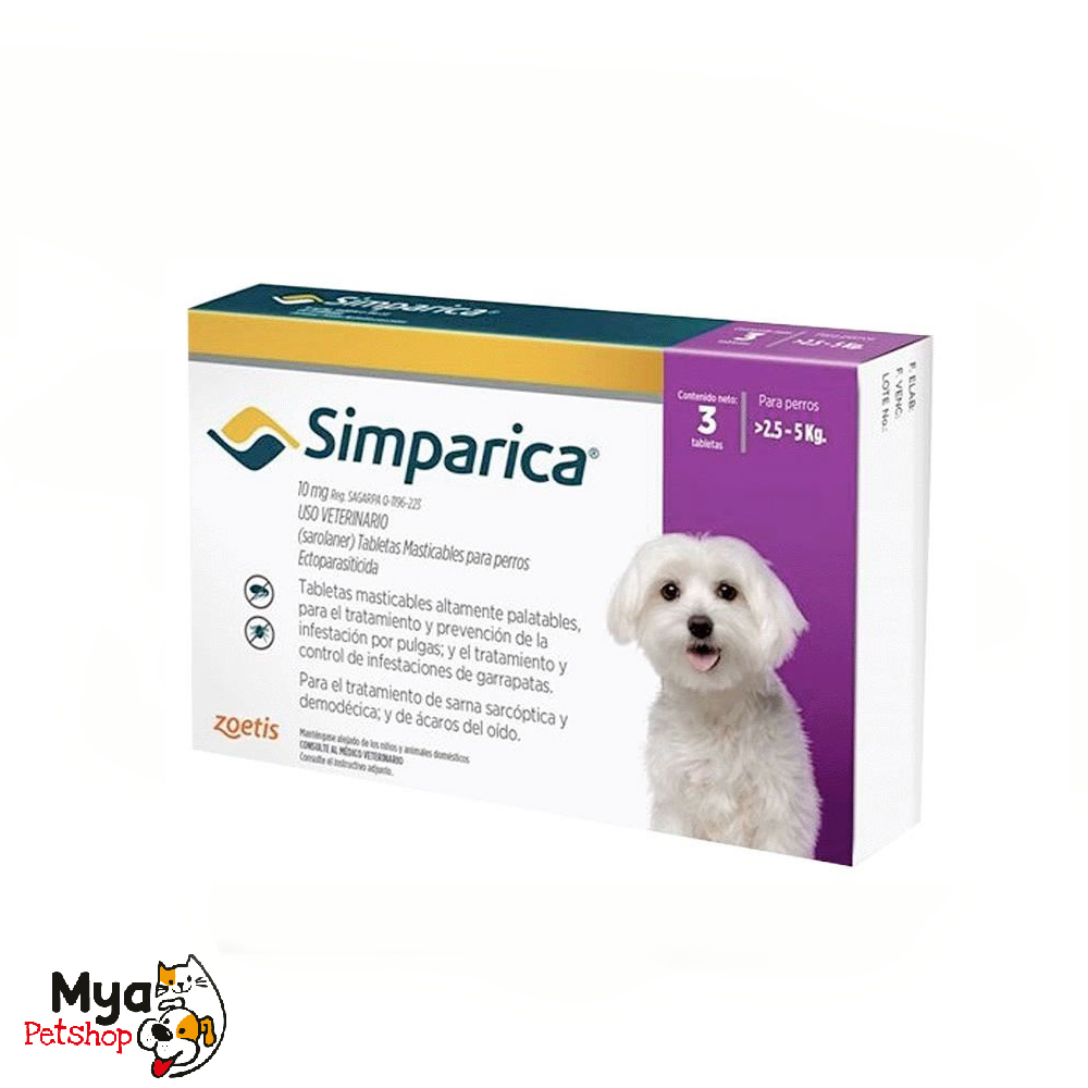 Simparica | Masticable | 10 mg | 2.5 a 5 kg | 3 tabletas