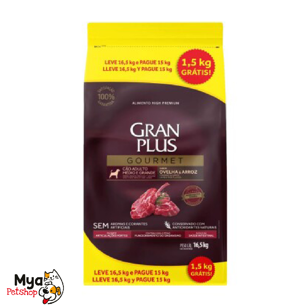 Gran Plus Gourmet Adulto Raza Mediana y Grande Cordero y Arroz 16.5 kg