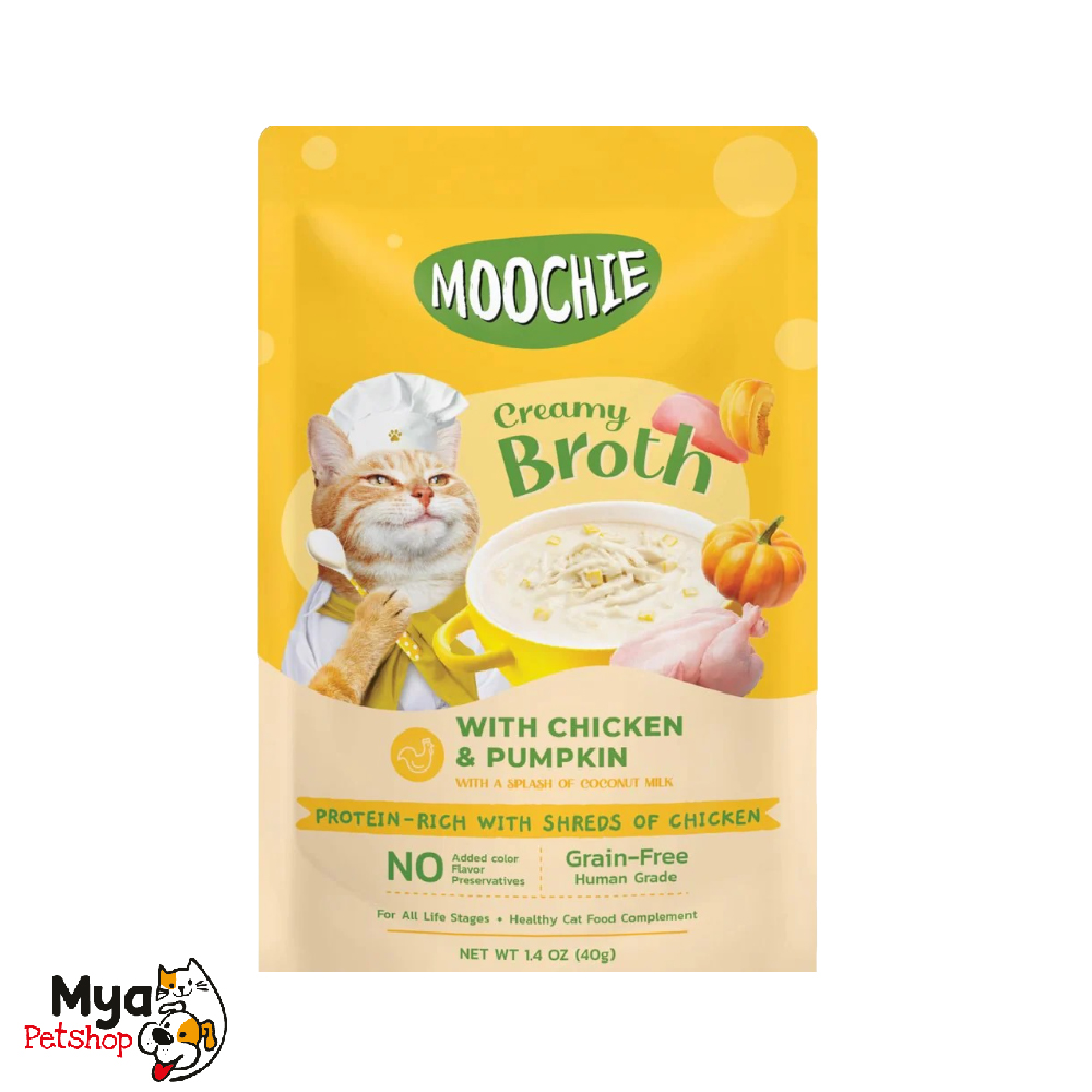 Moochie Cat Creamy Broths with Chicken & Pumpkin Pouch 40 Gr - Sopa Cremosa de Pollo y Calabaza