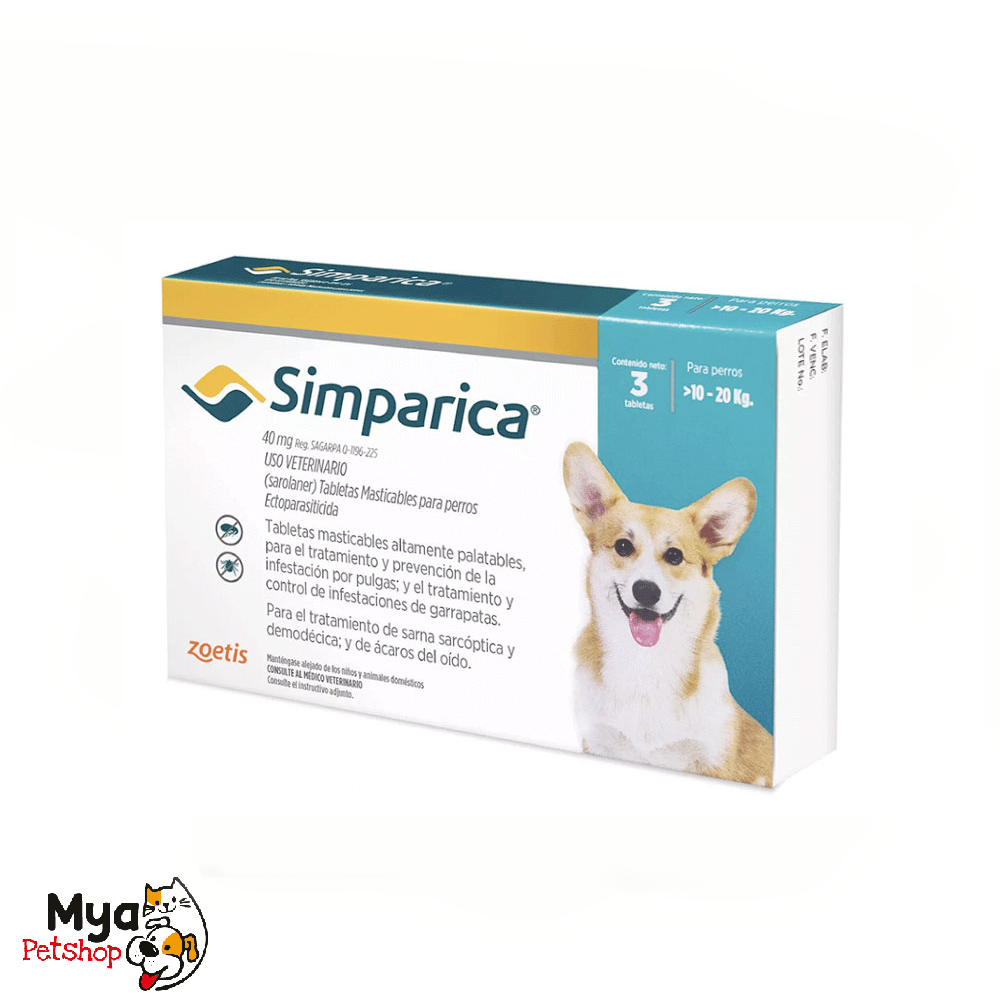 Simparica | Masticable | 40 mg | 10 a 20 kg | 3 tabletas