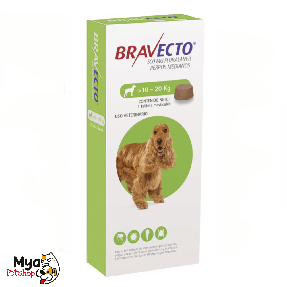 Bravecto | 10 a 20 kg | 500 mg | 1 tableta