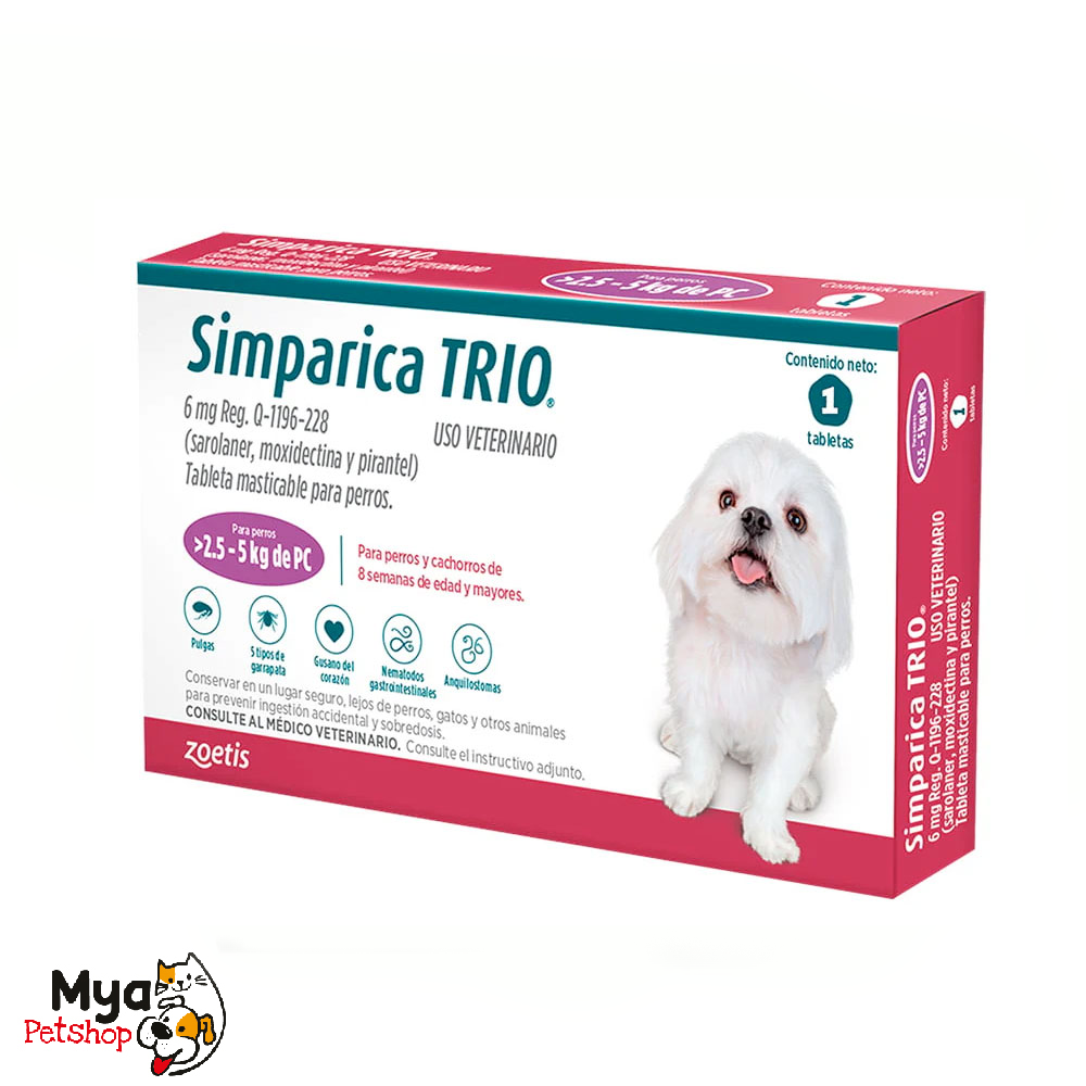 Simparica Trio | 6 mg | 2.5 a 5 kg | 3 tabletas